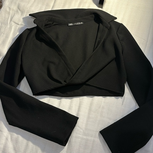 Zara Crop Top Black Crisscross Lapel Size Small - Picture 1 of 5